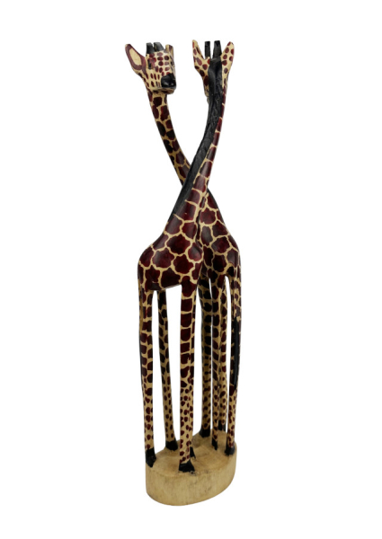 Eng verschlungenes Giraffenpaar - handgeschnitzt